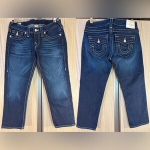 True Religion ‘Lily’ Cropped Jeans ~ in Dark Blue Wash w/ Crystal Buttons ~ 28
